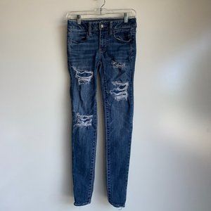 AEO Super Stretch X Destroyed Ripped Jeggings Jeans Size 4